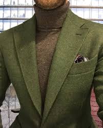 Medium Brown Turtleneck With Olive Green Blazer Mens Fashion Suits Mens Fashion Blazer Well Dressed Men