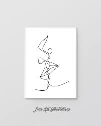 Kiss Printablelesbian Art Printone Line Drawing Print Black Etsy Drawing Dessin Etsy