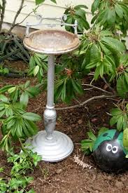 Bird Bath And Feeder With Solar Light Vintage Rustygold Standing Ashtray Repurposed By Heartsmilefarms 30 00 Garden Bird Feeders Bird Garden Bird Feeders