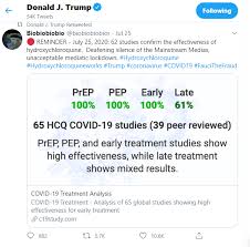 Trump's tweet comes two days after he apparently acknowledged the possibility of a biden administration for the first time. Trump S Tweets Advocate Hydroxychloroquine As Big Covid 19 Vaccine Trials Start