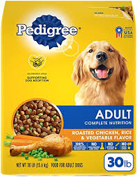 Each recipe = 4 servings @ 2 servings per day. Amazon Com Pedigree Complete Nutrition Adult Dry Dog Food Roasted Chicken Rice Vegetable Flavor Dog Kibble 30 Lb Bag Pet Supplies