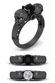 Black Diamond Skull Wedding Ring Solid 10k Gold Skull Ring Womens Skull Wedding Ring Medieval Wedding Ring Skull Engagement Ring