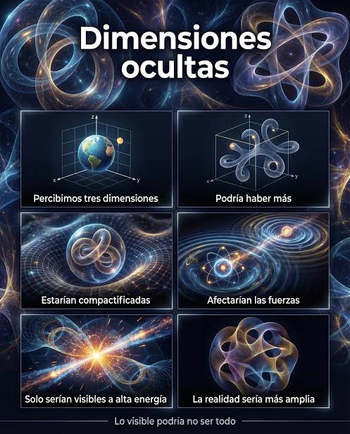 Y SI EXISTEN DIMENSIONES QUE NO PODEMOS VER? Algunas teorías unificadas,  como la teoría de cuerdas, requieren dimensiones espaciales adicionales.  Estas dimensiones no serían extensas como las conoc