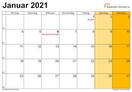 Suchen sie ein kalender januar zum herunterladen und ausdrucken kostenlos? Januar 2021 Kalender Mit Feiertagen