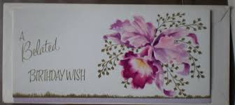 Maybe you would like to learn more about one of these? Belated Birthday Card Simply Elegant Orchid Cattleya Flower Vintage Greeting