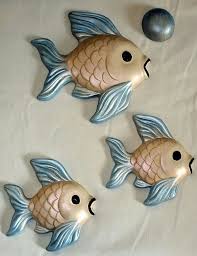 Chalkware Fish Set Fish Bathroom Ceramic Fish Fish Wall Decor