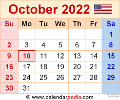 October 2022 Calendar Templates For Word Excel And Pdf