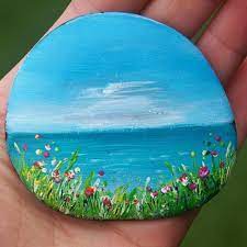 Craigizzy Rockpainting Bluesky Summer Nature Ocean Beach Explore Water Flowers Grass Austral Rock Painting Designs Painted Rocks Diy Rock Crafts