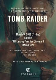 OPEN TO ALL SHS DAVAO STUDENTS & PARENTS: We are inviting you for a FREE  Block screening of Tomb Raider