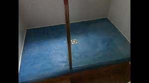 On a concrete floor, the felt paper is not needed, concrete can be directly applied to floor. Diy Blue Concrete Shower Floor Update Youtube