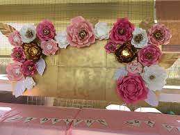 Pink and black for princes and pirates themed birthday celebration. Paper Flowers Babyshower Candy Cake Or Photo Booth Backdrop Pink White And Gold 10 X Pink Baby Shower Decorations Diy Baby Shower Decorations Paper Flowers