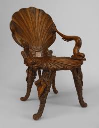 Italian Venetian Grotto 19th Cent Fruitwood Arm Chair With Carved Shell Form Seat And Back And Scroll Design Do Art Nouveau Furniture Antique Chairs Armchair