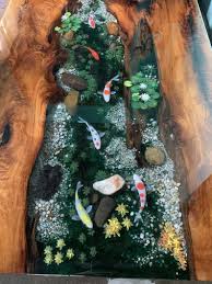 Custom Koi Fish Stream Rectangle Epoxy Table Top Resin Marble Etsy Resin Table Resin Table Top Wood Resin Table