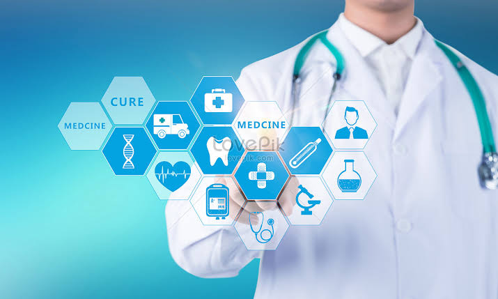 Doctor pointing at a holographic healthcare interface