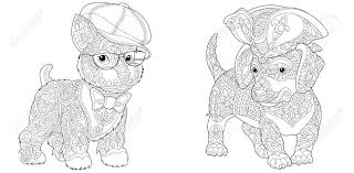 For boys and girls, kids and adults, teenagers and toddlers, preschoolers and older kids at school. Coloring Pages Cute Hipster Dogs In Funny Hats And Accessories Line Art Design For Adult Colouring Book With Doodle And Elements Vector Illustration Royalty Free Cliparts Vectors And Stock Illustration Image 150142520