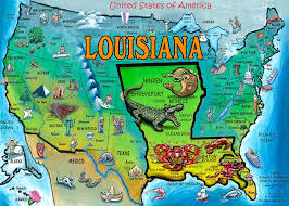The basin here is the usa's largest river swamp, home to hardwoods, bayous, backwater lakes and teeming with. Louisiana Usa Cartoon Map Painting By Kevin Middleton