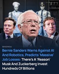 Sen. Bernie Sanders (I-Vt) has slammed the tech industry's artificial  intelligence and robotics push, warning of massive job losses in the blue  collar workforce, calling out Tesla CEO Elon Musk, Meta's Mark