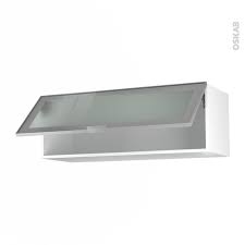 Achetez votre meuble haut abattant hfaçade alu vitrée porte. Meuble De Cuisine Haut Abattant Vitre Facade Alu 1 Porte L100 X H35 X P37 Cm Sokleo Oskab