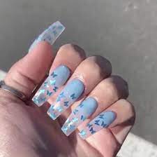 11 Gorgeous Floral Nail Designs Perfect For The Summer Beauty Home In 2021 Blue Acrylic Nails Pastel Blue Nails Acrylic Nail Designs