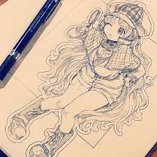 休憩 大きく描きすぎました illustration doodle drawing otaku manga イラスト 絵 落書き アナログ アニメスケッチ イラスト スケッチ