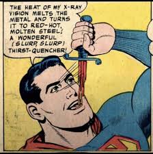 Superman eating bullets and other objects for breakfast