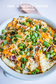 Some potato casseroles recommend adding sour cream or cream cheese, but i find that. Cheesy Ham And Mashed Potato Casserole Sweet Cs Designs