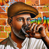 "I found myself alone above a raging sea" is a line from the Cure song  "Just like heaven" that inspired me to paint this. Print available from  www.graham-mckean.co.uk