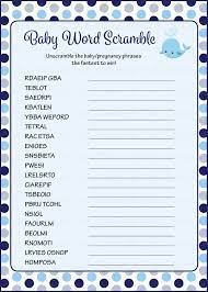 Baby Word Scramble Printable Download Navy Gray Whale Baby Shower Game B15007 Whales Baby Shower Baby Words Ladybug Baby Shower