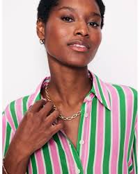 Boden Sienna Silk Shirtmauve And Stripe in Green