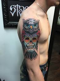 It is a popular figure in mexico and is usually made of sugar (thus the name sugar skull) or clay especially on the day of the dead celebration, which is quite similar to our celebration of all souls day and halloween. Owl W Sugar Skull Body By Cody Hennings Tattoonow