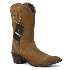 Bota Texana Bico Fino Feminina Em Couro Camurça