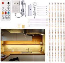 This makes them easy to install they have a lower profile than traditional under cabinet lighting, but a higher profile than led tape lighting. Under Cabinet Led Lighting Kit 6 Pcs Led Strip Lights With Remote Control Dimmer And Adapter Dimmable For Kitchen Cabinet Counter Shelf Tv Back Showcase 2700k Warm White Bright Timing Amazon Com