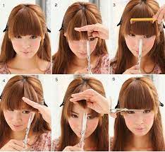 Grab some pro hair cutting shears, some hair clips, and a hair cutting razor or texturing tool to add you want that out of the way so you can trim your bangs section by section, not all at once — it's key to achieving a straight across cut. 16 Hairstyles Ideas Hair Styles Japanese Hairstyle Hair