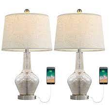 Oyears Usb Modern Table Lamps Set Of 2 Mercury Glass Table Lamps For Living Room Bedroom Bedside Tabl Mercury Glass Table Lamp Glass Table Lamp Table Lamp Sets