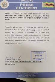 The president of zimbabwe is the highest office in the executive branch of the country's government. President Mnangagwa Fired Obediah Moyo Zimbabwe All Selected Updates Facebook