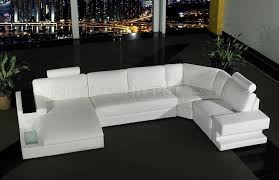 Although leather sectional sofas are very popular, leather is not the only material that they are made of. 0557 Orion White Leather Modern Sectional Sofa W Side Light