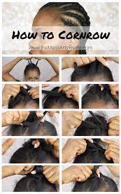 Push a threaded needle through the cornrow and the braided tail, then out and through a loop on the end of the thread. How To Cornrow Your Hair Natural Hair Styles Braiding Your Own Hair How To Cornrow Your Own Hair