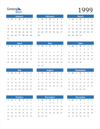 1999 Calendar Pdf Word Excel