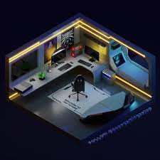 Gaming Setups 3d Models On Instagram Our Client Keef E7 Is Cyberpunk Fan He Wanted A Space Video Game Room Design Small Game Rooms Video Game Rooms