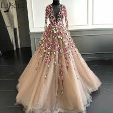 Crafting beautiful handmade flowers with stocking net has been an old art and i love it! 3d Flowers Prom Dresses Sheer Deep V Neck Long Sleeve Evening Gowns Hand Made Flower Appliques Party Dress Wedding Store Online Store Powered By Storenvy