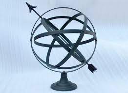 Painted metal armillary sphere of large scale from the 1900's on an older reconstituted stone base from the 19th century. Armillary Wells Reclamation