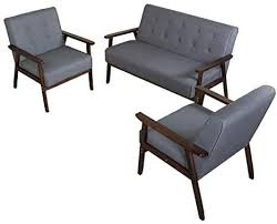 Amazon Com Jiasting Mid Century 1 Loveseat Sofa And 2 Accent Chairs Set Modern Wood Arm Couch A Living Room Sets Furniture Accent Chair Set Living Room Chairs