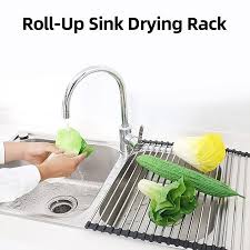 Rest it there, and place any dishes that need to dry on top of. Roll Up Sink Drying Rack Multipurpose Rollable Over The Sink Stainless Steel And Silicone Dish Drying Rack Kitchen Dish Drainer For Fruits And Vegetable Walmart Canada