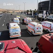 Konvoi ambulans dan truk bantuan kemanusiaan untuk Palestina resmi diluncurkan dari Asmarat, Kairo, menuju gerbang Rafah, Gaza (27/01).