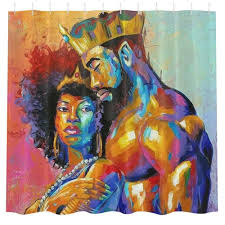 Black Art Shower Curtains Afro King And Queen Shower Curtain Set Shower Curtain Decor Black King And Queen Black Love Art