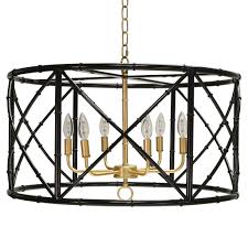 Black And Gold Ring Chandelier Luke Modern Classic Black Bamboo Gold Drum Chandelier In 2020 Drum Chandelier Black Chandelier Chandelier