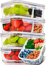 Anchor ebony embossed trueseal food storage by anchor hocking company are downright elegant with their fluted sides. Prep Naturals Glass Meal Prep Containers Glass 2 Compartment 5 Pack Glass Food Storage Containers Glass Storage Containers With Lids Divided Glass Cupcake Carriers 29 Ounce Buy Online In