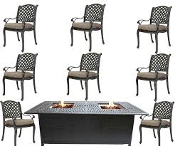 Patio furniture fire pit table set. 9 Piece Fire Pit Dining Table And Chairs Cast Aluminum Patio Furniture Set Traditional Outdoor Dining Sets By Sunvuepatio Houzz