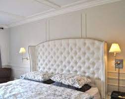 Use these tips to finish the backside of an upholstered footboard or headboard so it's camera ready from all angles. White Faux Leather King Size Tufted Upholstered Bed With Etsy Grey Headboard Bedroom Bedroom Headboard Tufted Upholstered Bed