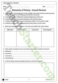 Elements Of Poetry Worksheet Sound Devices Sound Devices In Poetry Poetry Worksheets Kinetic Energy Lesson